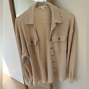 Wild Skye Beige Waffle Knit Button-Up Shirt